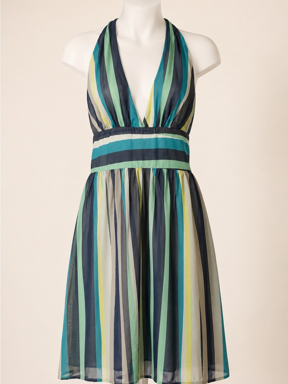Banana Republic One-Shoulder Striped Dress in Teal, Navy, Lime and Cream